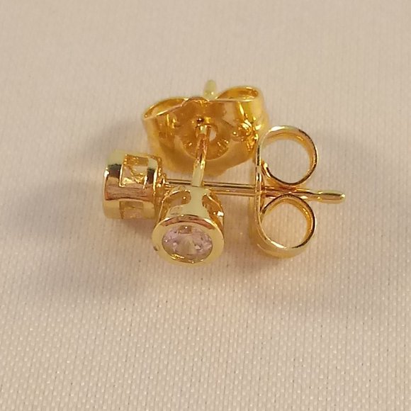 Mens 24K Yellow Gold Filled Diamond Zircon Stud Earrings 4mm Bezel Enclosed